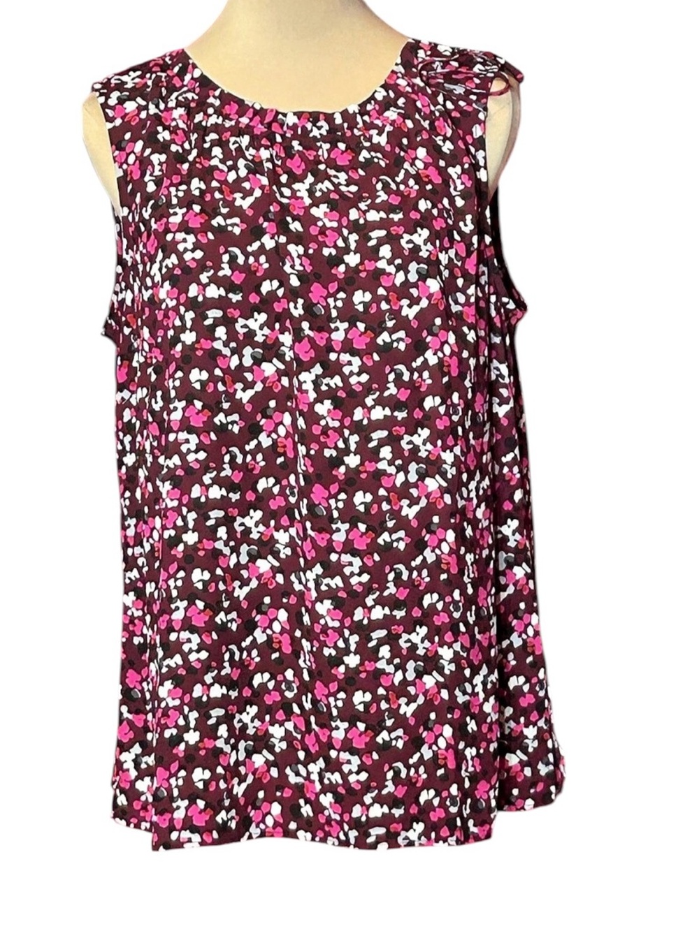 Talbots Abstract Floral Tie Neck Blouse in Purple & Pink Large